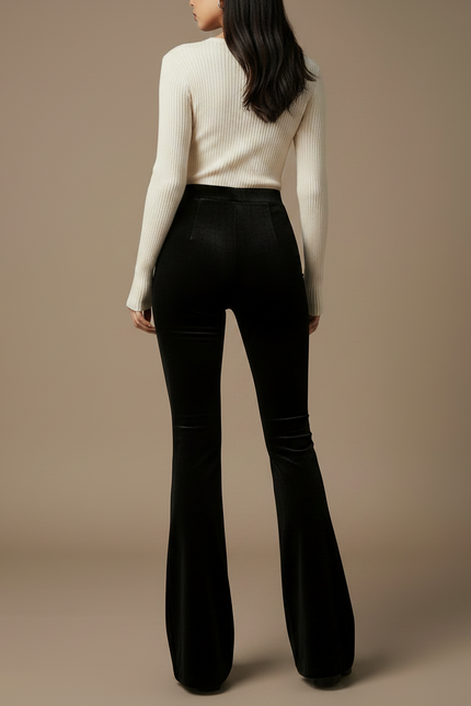 Pantalon Patte D'Éléphant Velours Noir Taille Haute Évasé - vue 2