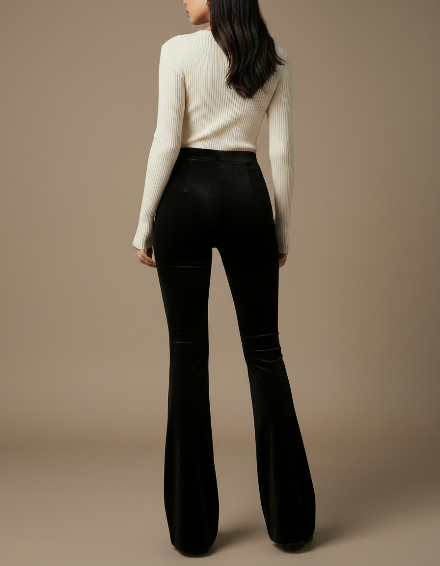 Pantalon Patte D'Éléphant Velours Noir Taille Haute Évasé - vue 2