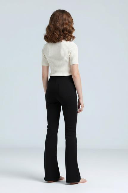 Pantalon Patte D'Éléphant Noir Évasé Taille Haute Modal - Viscose - vue 2