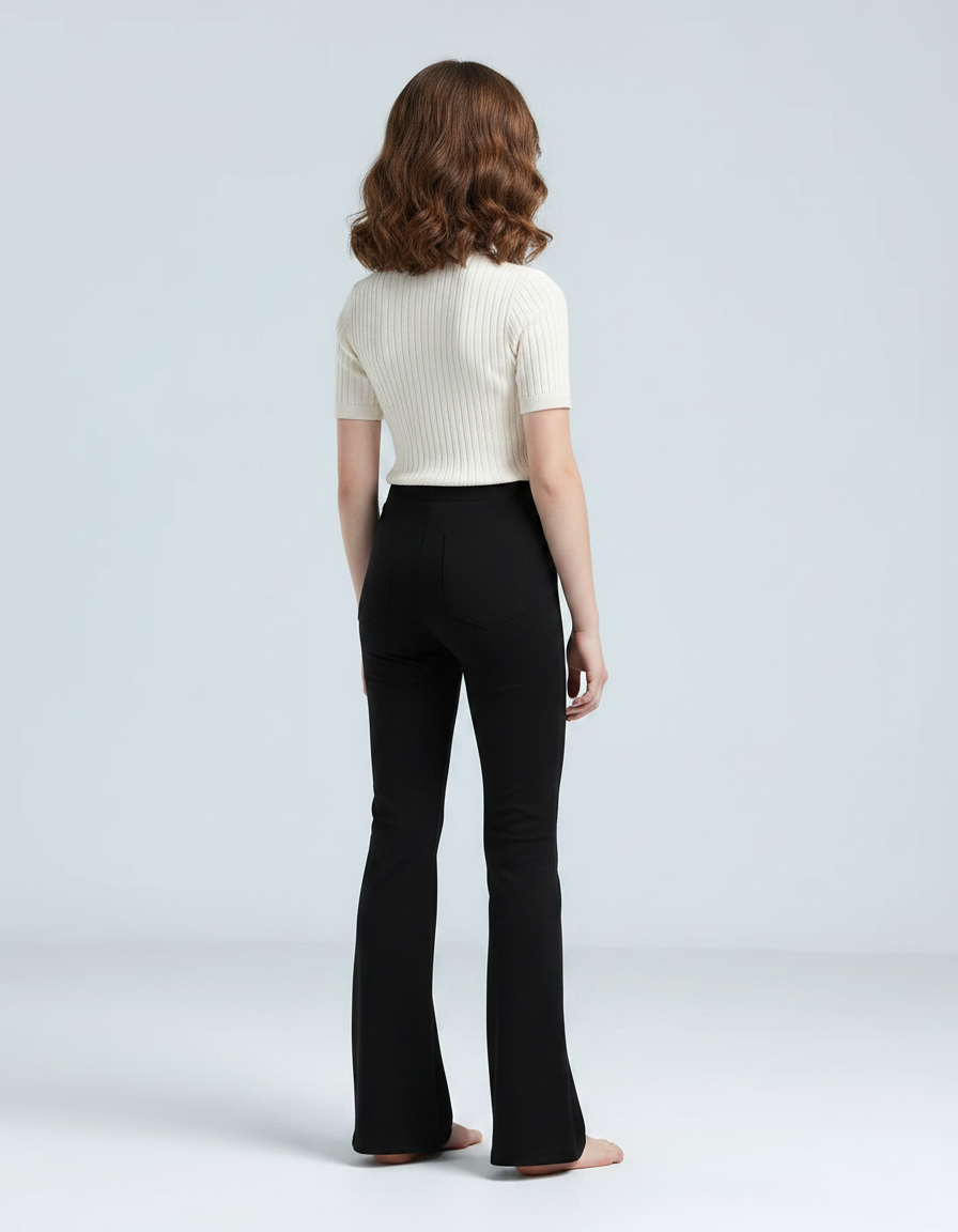 Pantalon Patte D'Éléphant Noir Évasé Taille Haute Modal - Viscose - vue 2