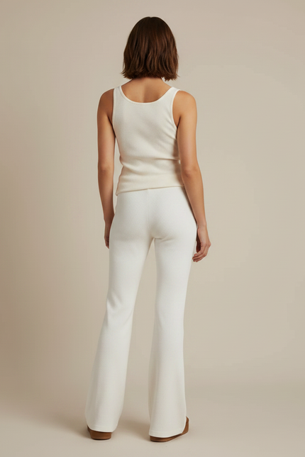 Pantalon Patte D'Éléphant Blanc Cassé Côtelé Confortable Décontracté Femme - Maille - vue 2