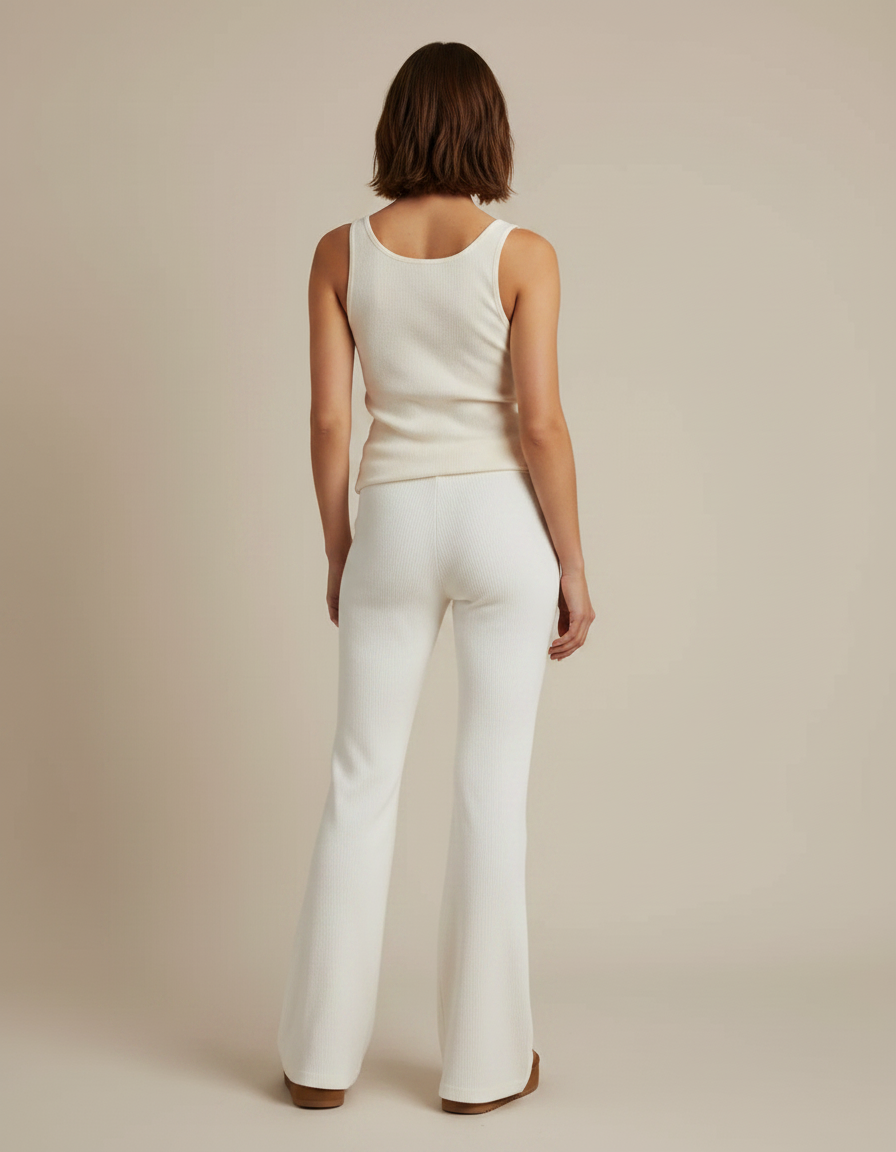 Pantalon Patte D'Éléphant Blanc Cassé Côtelé Confortable Décontracté Femme - Maille - vue 2