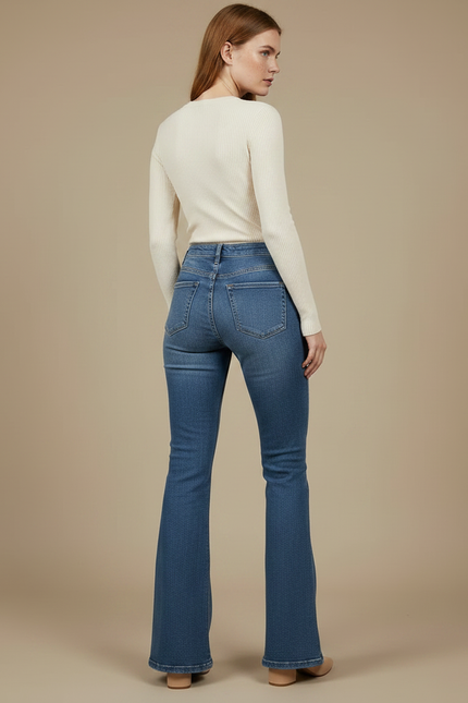 Pantalon Patte D'Éléphant Jean Bleu Taille Haute Délavé - vue 2