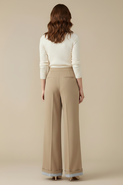 Pantalon Patte D'Éléphant Beige Taille Haute Évasé Chic Fluide - Viscose - vue 2