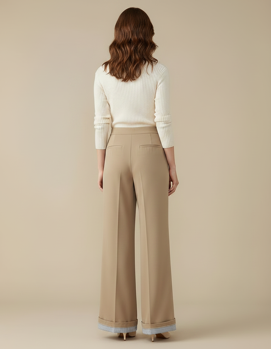 Pantalon Patte D'Éléphant Beige Taille Haute Évasé Chic Fluide - Viscose - vue 2
