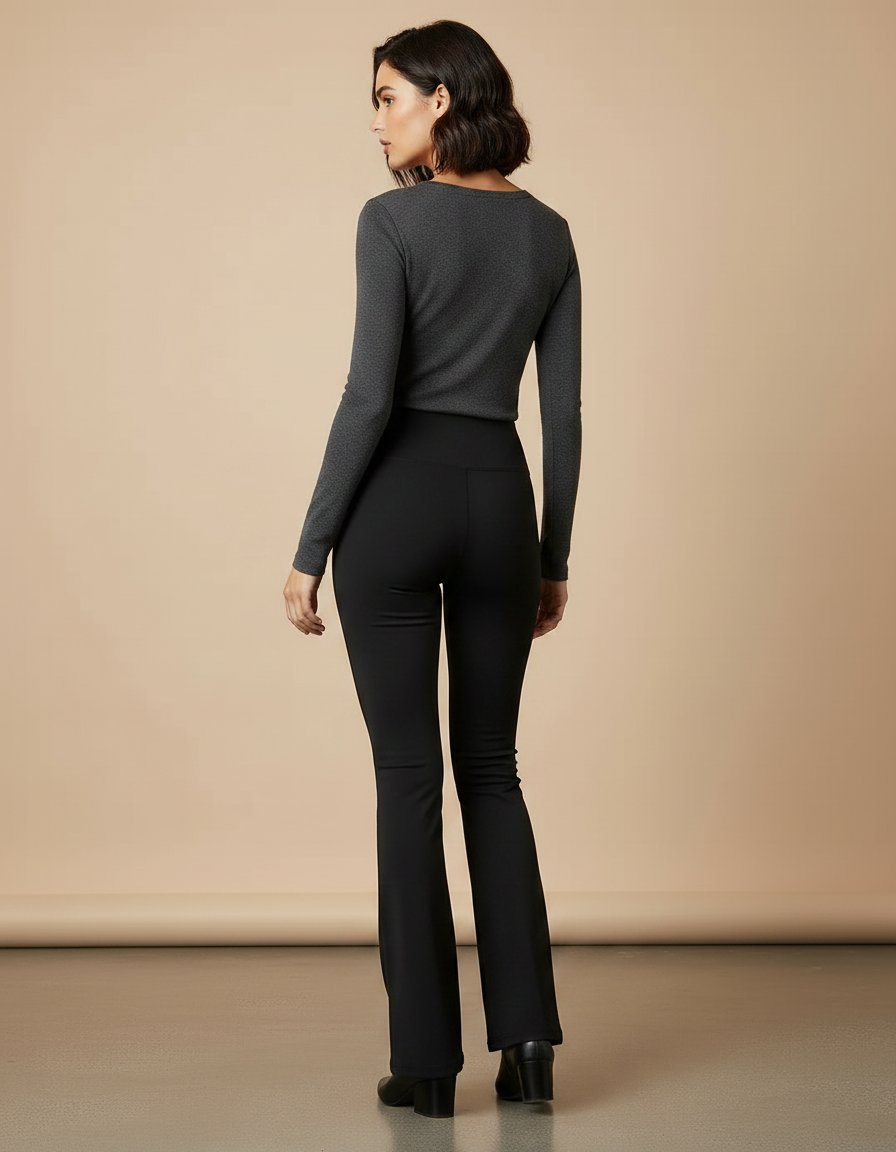 Pantalon Patte D'Éléphant Noir Évasé Confortable Stretch Femme - Polyester - vue 2