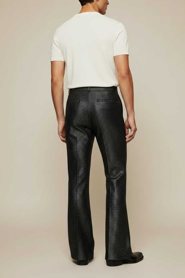Pantalon Patte D'Éléphant Noir Brillant Pailleté Évasé Homme - Maille - vue 2