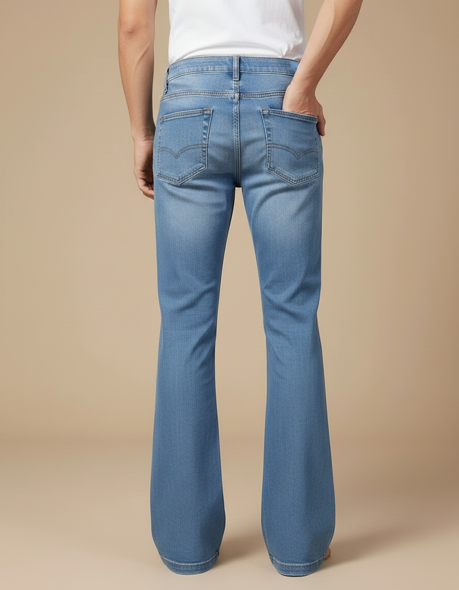 Pantalon Patte D'Éléphant Bleu Clair Denim Homme Évasé Décontracté - Jean - vue 2