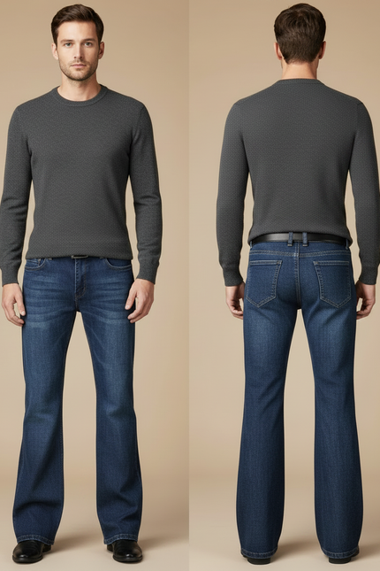Pantalon Patte D'Éléphant Homme Denim Bleu Évasé Classique Stretch - Jean - vue 2