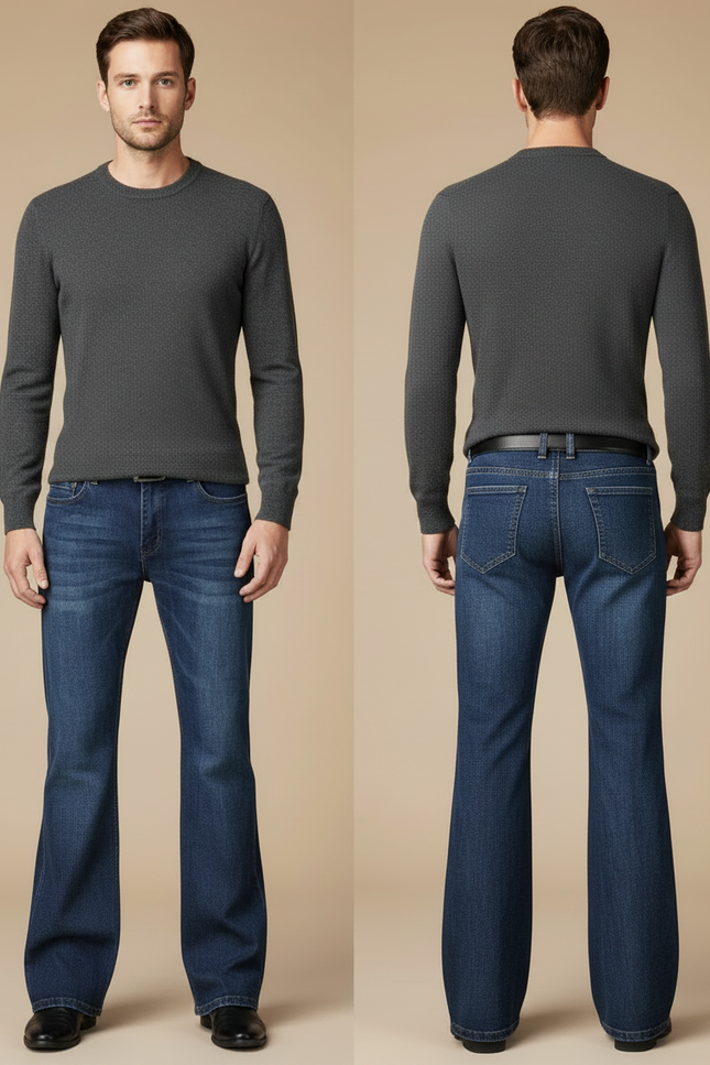 Pantalon Patte D'Éléphant Homme Denim Bleu Évasé Classique Stretch - Jean - vue 2
