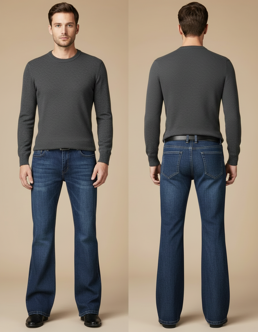 Pantalon Patte D'Éléphant Homme Denim Bleu Évasé Classique Stretch - Jean - vue 2