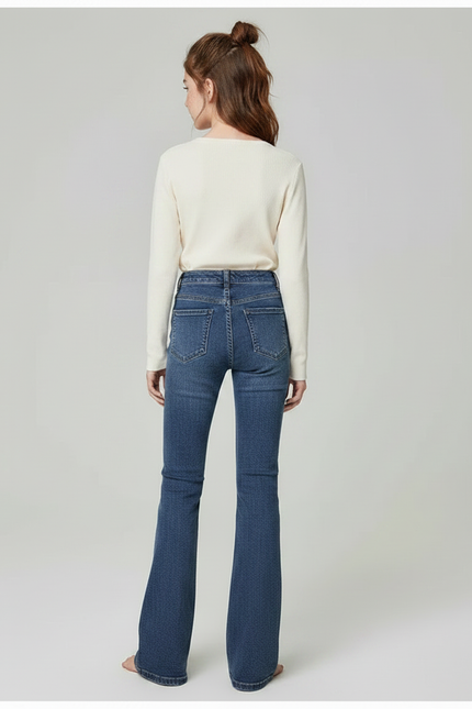 Pantalon Patte D'Éléphant Bleu Denim Taille Haute Fille - Jean - vue 2