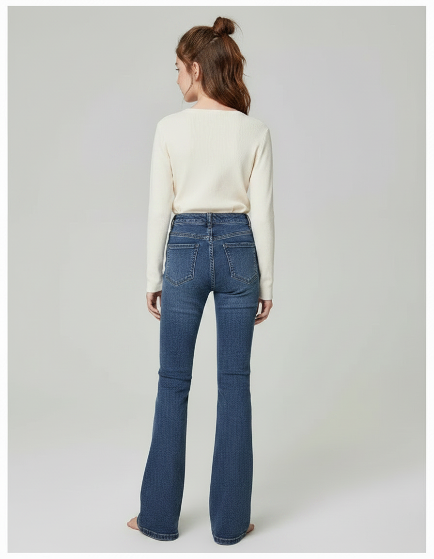 Pantalon Patte D'Éléphant Bleu Denim Taille Haute Fille - Jean - vue 2
