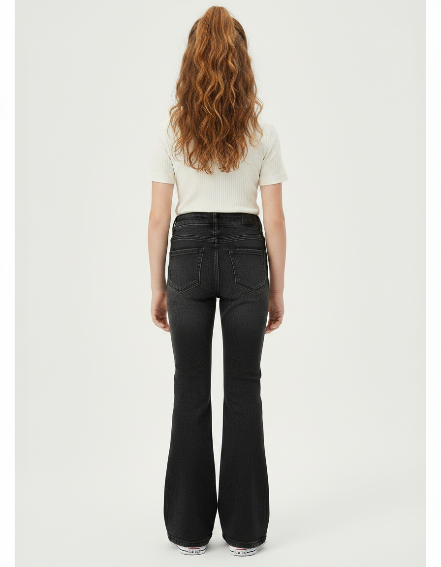 Pantalon Patte D'Éléphant Noir Denim Évasé Taille Haute Fille - Jean - vue 2