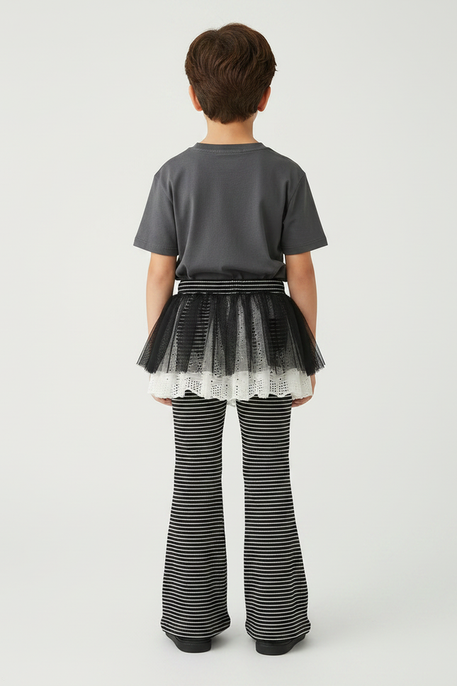 Pantalon Patte D'Éléphant Rayé Noir Blanc Évasé - Multicolore Maille - vue 2