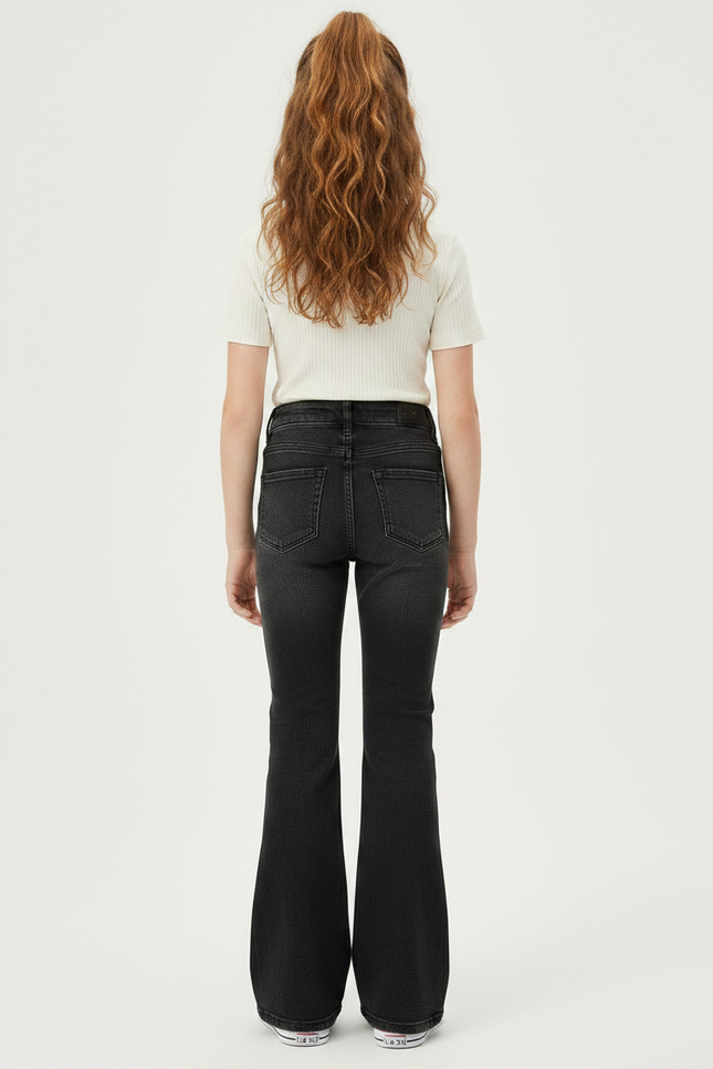 Pantalon Patte D'Éléphant Noir Denim Évasé Taille Haute Fille - Jean - vue 2