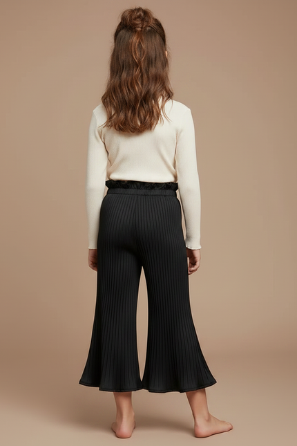 Pantalon Patte D'Éléphant Noir Plissé Évasé Fluide Enfant - Polyester - vue 2