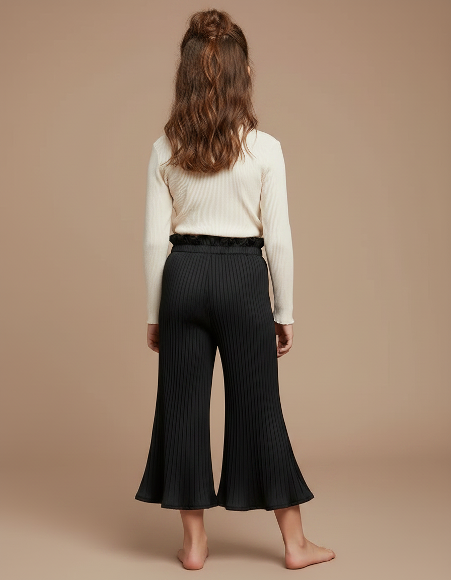 Pantalon Patte D'Éléphant Noir Plissé Évasé Fluide Enfant - Polyester - vue 2