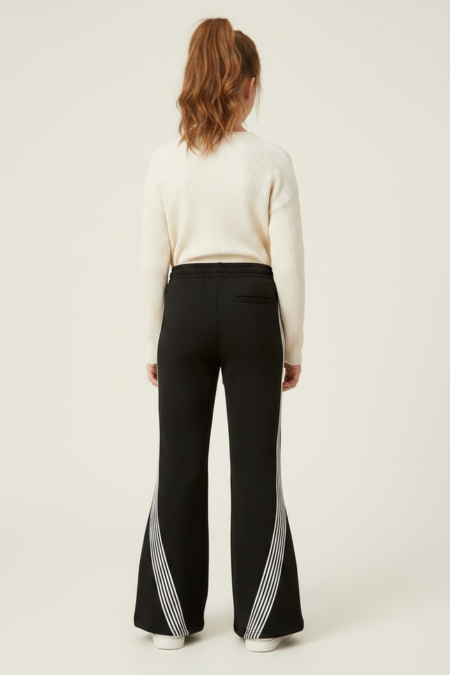 Pantalon Patte D'Éléphant Noir Bandes Blanches Sport Fille - Molleton - vue 2