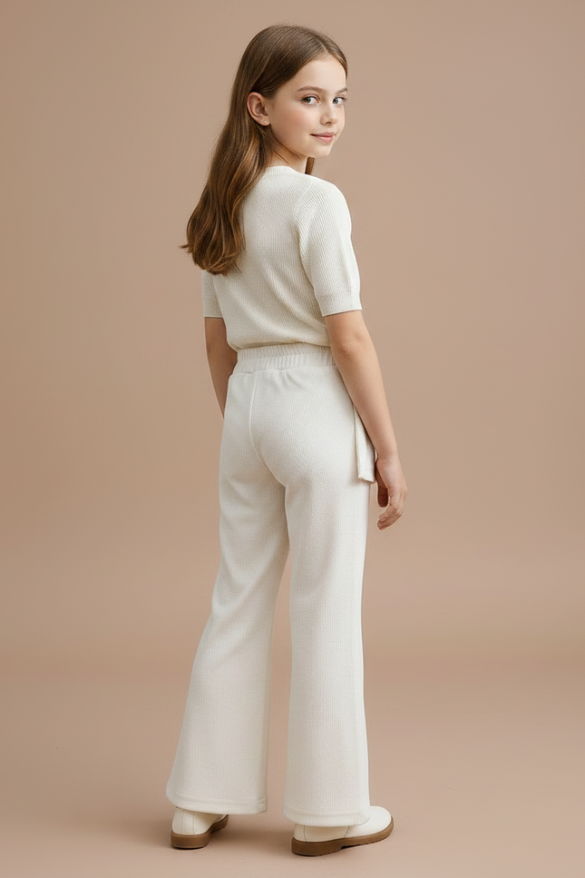 Pantalon Patte D'Éléphant Crème Côtelé Évasé Confortable Enfant - Blanc Maille - vue 2