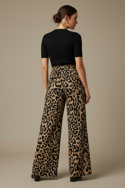 Pantalon Patte D'Éléphant Léopard Fluide Taille Haute - Imprimé Viscose - vue 2