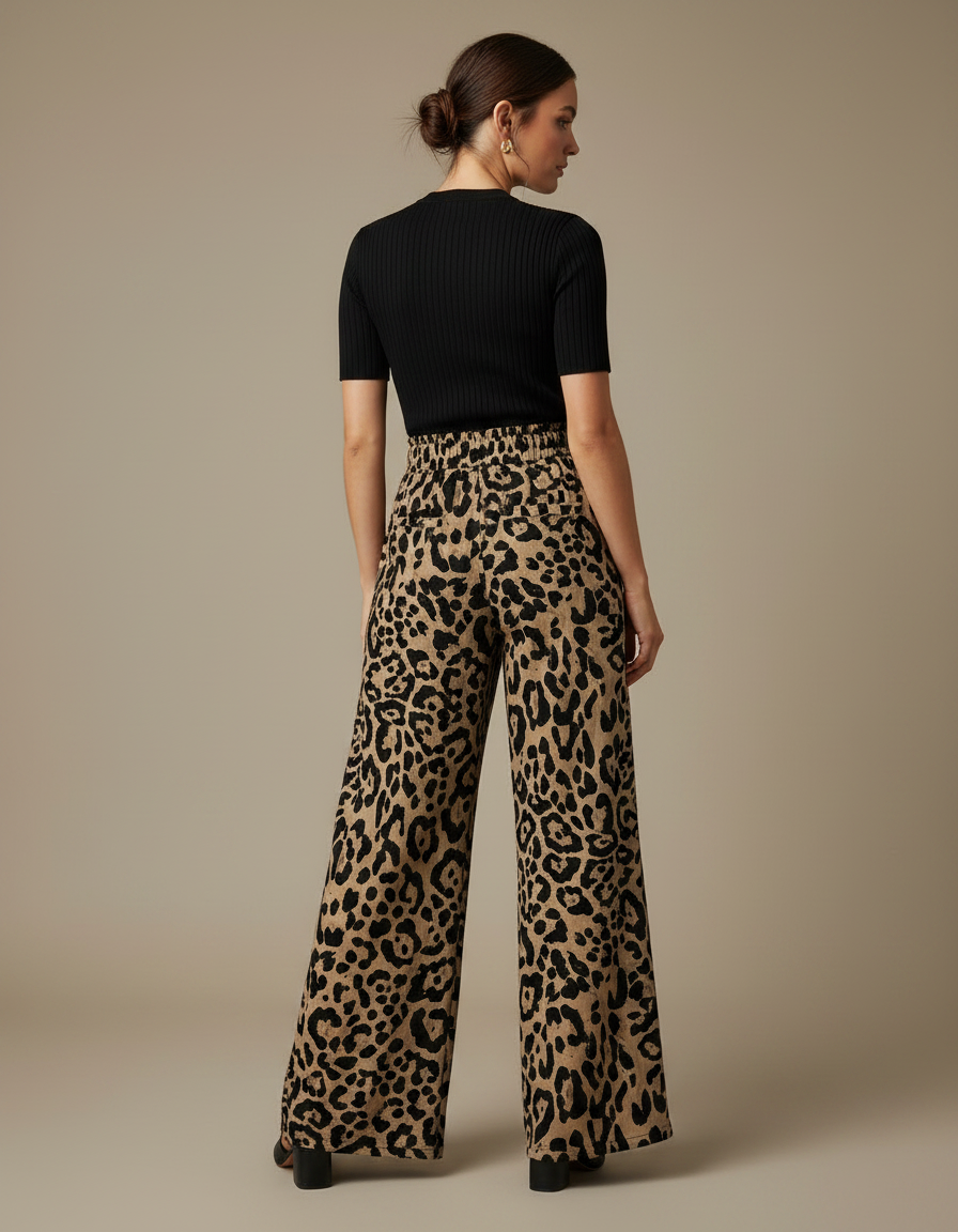 Pantalon Patte D'Éléphant Léopard Fluide Taille Haute - Imprimé Viscose - vue 2
