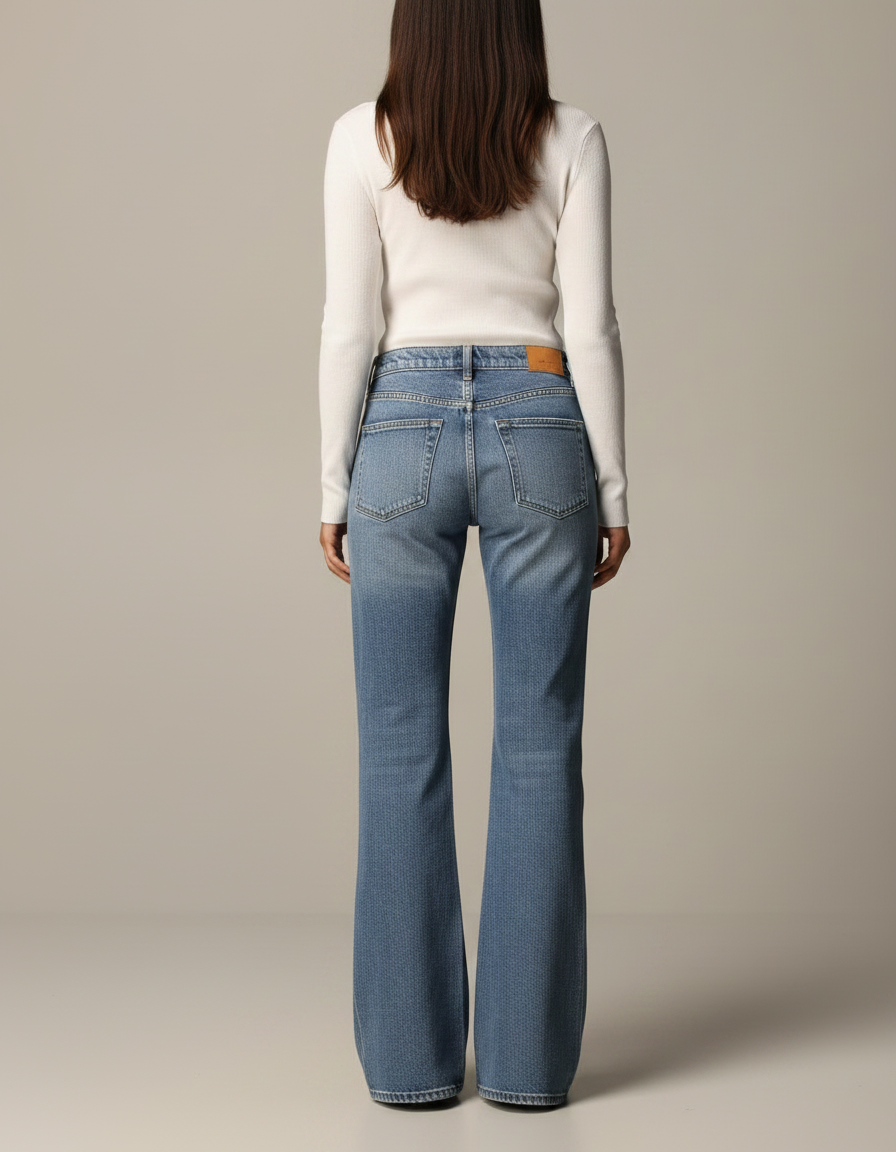 Pantalon Patte D'Éléphant Jean Bleu Étoiles Évasé Femme - vue 2