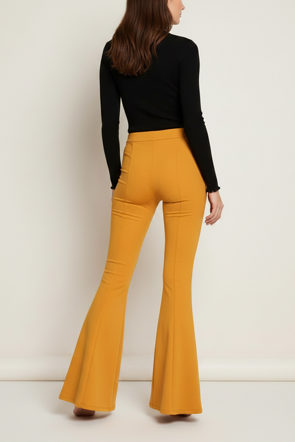 Pantalon Patte D'Éléphant Jaune Moutarde Coupe Évasée Fluide - Polyester - vue 2