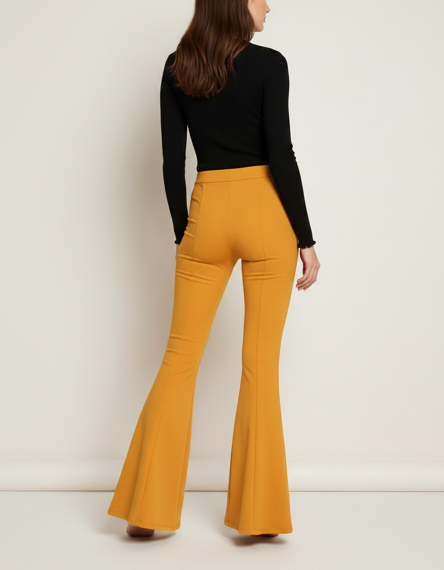 Pantalon Patte D'Éléphant Jaune Moutarde Coupe Évasée Fluide - Polyester - vue 2