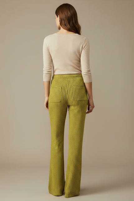 Pantalon Patte D'Éléphant Vert Cordon Rayé Fluide Décontracté - Maille - vue 2