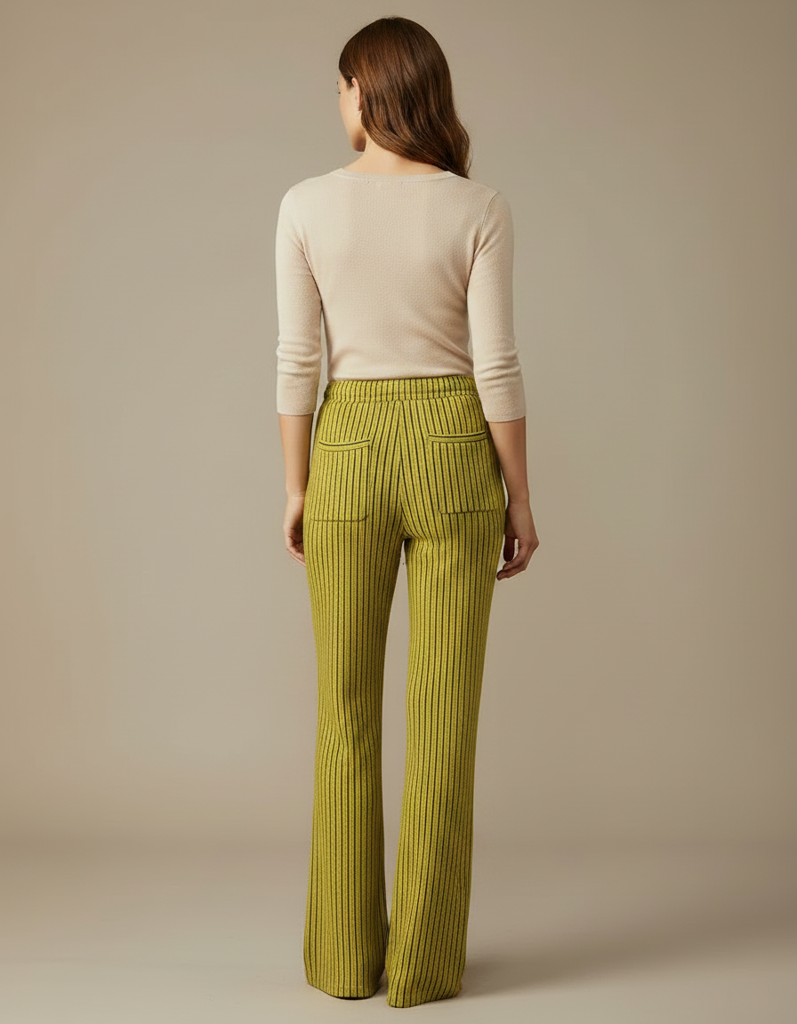 Pantalon Patte D'Éléphant Vert Cordon Rayé Fluide Décontracté - Maille - vue 2