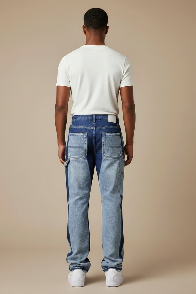 Pantalon Patte D'Éléphant Jean Bicolore Décontracté Peintures Évasé Homme - Multicolore - vue 2