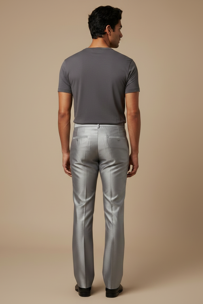 Pantalon Patte D'Éléphant Homme Gris Clair Brillant Élégant - Argenté Satin - vue 2