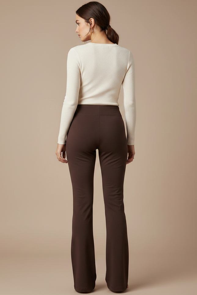 Pantalon Patte D'Éléphant Marron Évasé Confortable Yoga Femme - Maille - vue 2