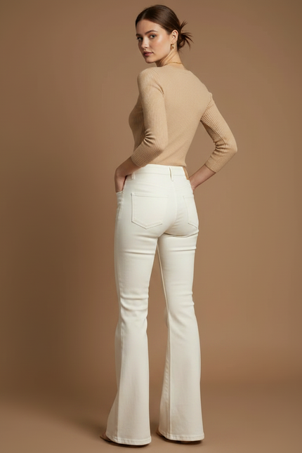 Pantalon Patte D'Éléphant Blanc Cassé Taille Haute Évasé Chic - Jean - vue 2