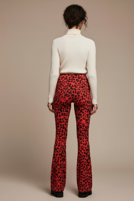 Pantalon Patte D'Éléphant Léopard Rouge Taille Haute Évasé - Maille - vue 2