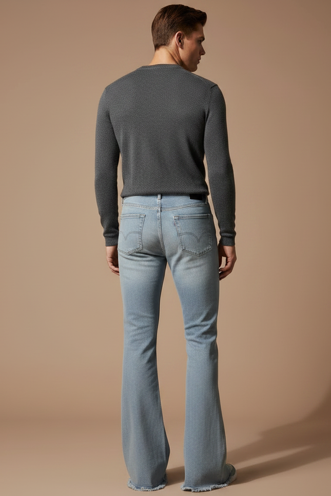 Pantalon Patte D'Éléphant Homme Bleu Clair Délavé Décontracté - Jean - vue 2