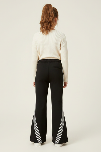 Pantalon Patte D'Éléphant Noir Bandes Blanches Sport Fille - Molleton - vue 2