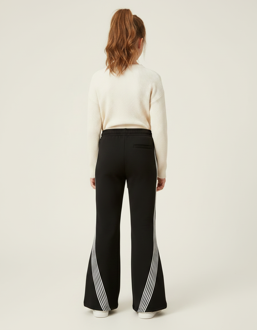 Pantalon Patte D'Éléphant Noir Bandes Blanches Sport Fille - Molleton - vue 2
