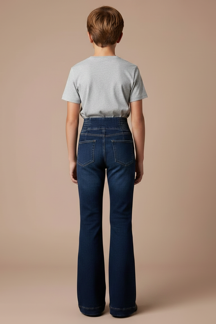Pantalon Patte D'Éléphant Jean Taille Haute Bleu Foncé Évasé - Marine - vue 2