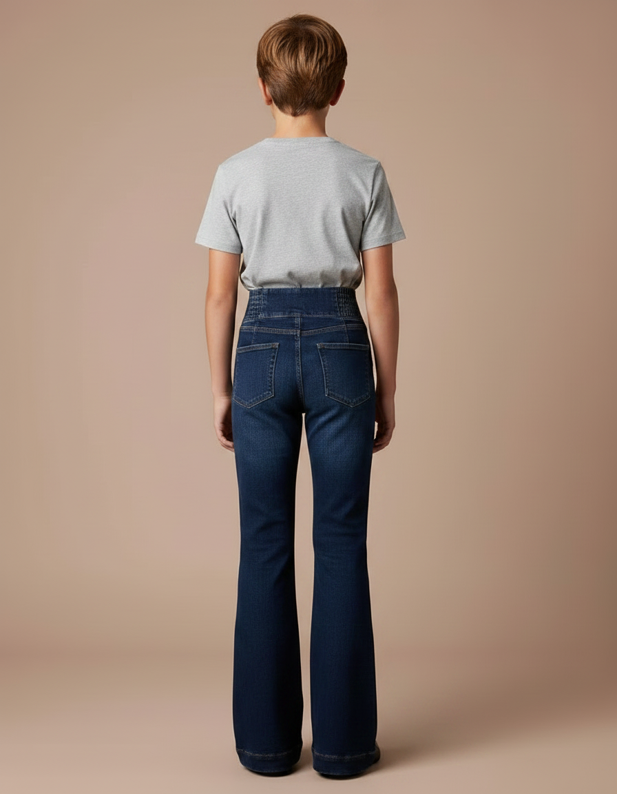 Pantalon Patte D'Éléphant Jean Taille Haute Bleu Foncé Évasé - Marine - vue 2