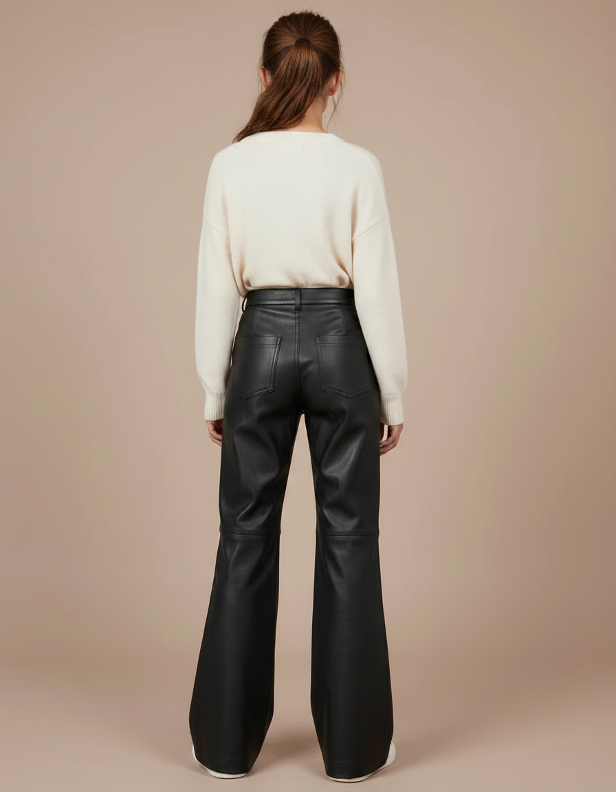 Pantalon Patte D'Éléphant Noir Similicuir Taille Haute Décontracté - Simili cuir - vue 2