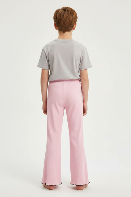 Pantalon Patte D'Éléphant Rose Côtelé Ondulé Confortable Enfant - Maille - vue 2