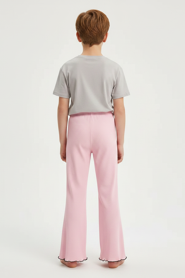 Pantalon Patte D'Éléphant Rose Côtelé Ondulé Confortable Enfant - Maille - vue 2