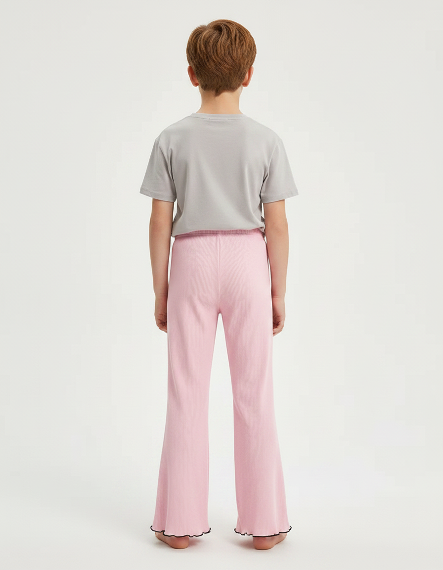 Pantalon Patte D'Éléphant Rose Côtelé Ondulé Confortable Enfant - Maille - vue 2