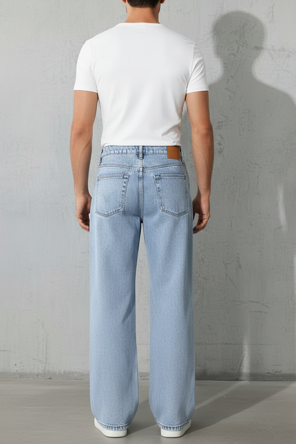 Pantalon Patte D'Éléphant Jean Bleu Clair Ample Décontracté Homme - vue 2