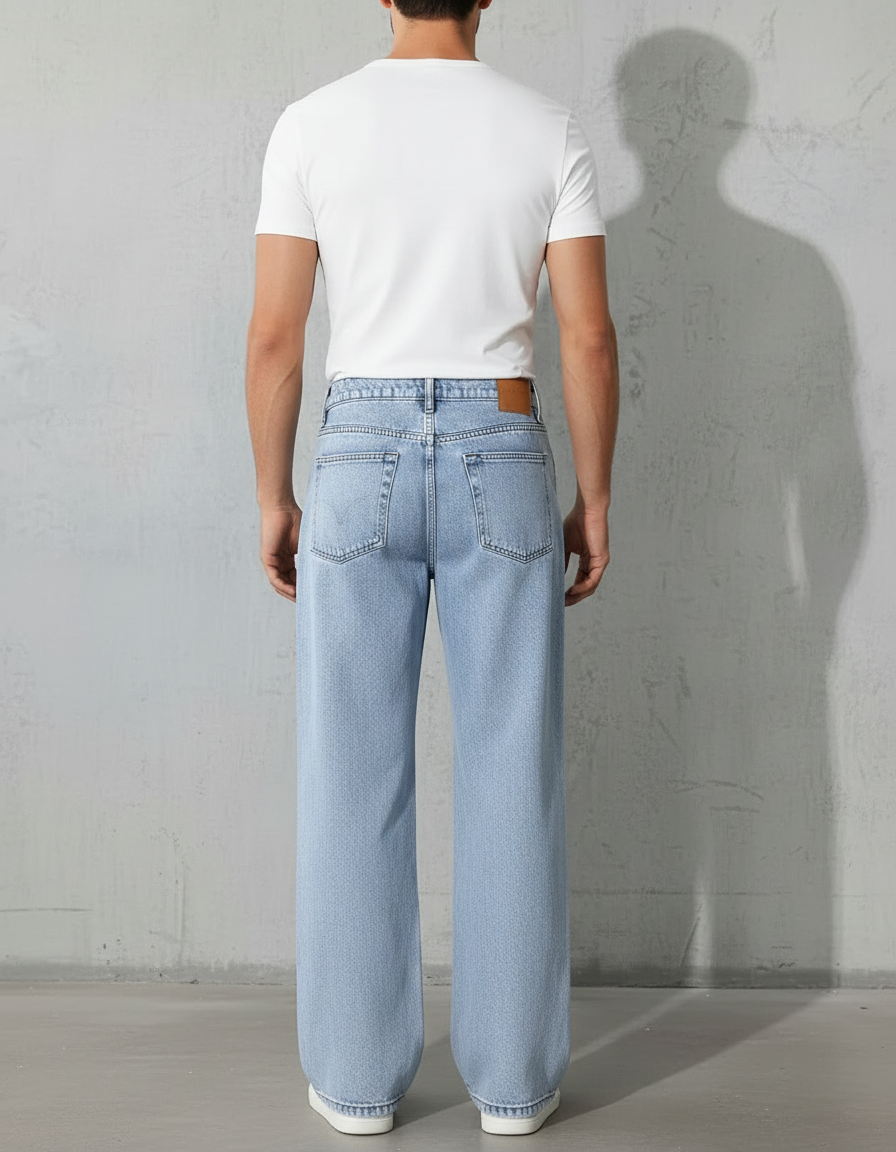 Pantalon Patte D'Éléphant Jean Bleu Clair Ample Décontracté Homme - vue 2
