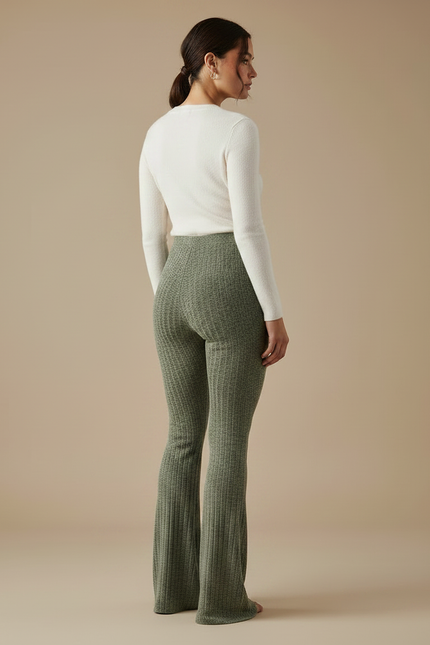 Pantalon Patte D'Éléphant Côtelé Vert Kaki Confortable Stretch - Maille - vue 2