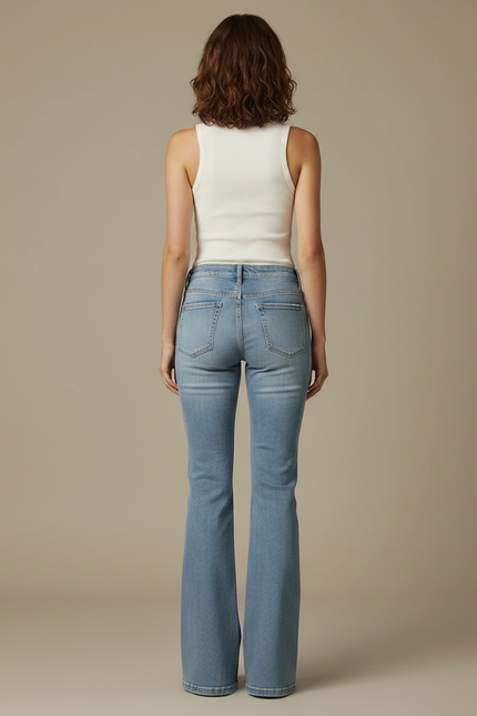 Pantalon Patte D'Éléphant Jean Bleu Clair Taille Basse Évasé - vue 2