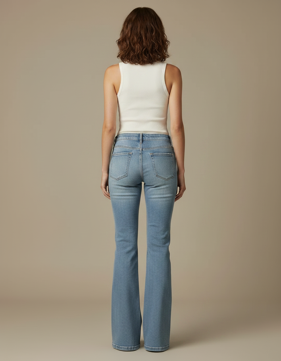 Pantalon Patte D'Éléphant Jean Bleu Clair Taille Basse Évasé - vue 2